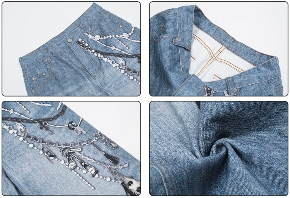 Cargo jeans | Achock Digital 3D Printing Chain Baggy Jeans | Face 3 Face
