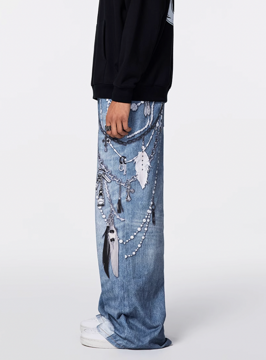 Cargo jeans | Achock Digital 3D Printing Chain Baggy Jeans | Face 3 Face