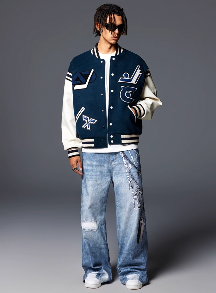 Cargo jeans | Achock Digital 3D Printing Chain Baggy Jeans | Face 3 Face