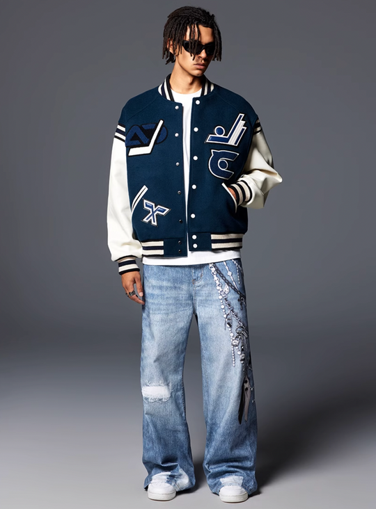 Cargo jeans | Achock Digital 3D Printing Chain Baggy Jeans | Face 3 Face