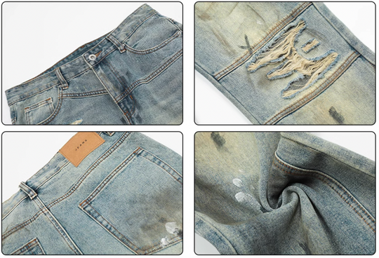 Achock Patchwork Stitching Worn Holes Washed Flared Jeans | Face 3 Face