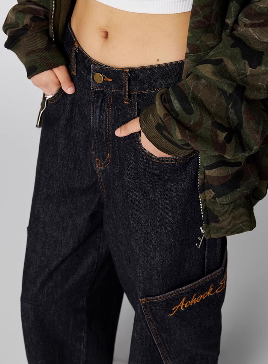Achock Large Pockets Baggy Jeans | Face 3 Face