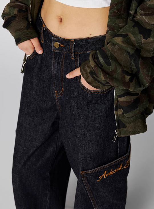 Achock Large Pockets Baggy Jeans | Face 3 Face