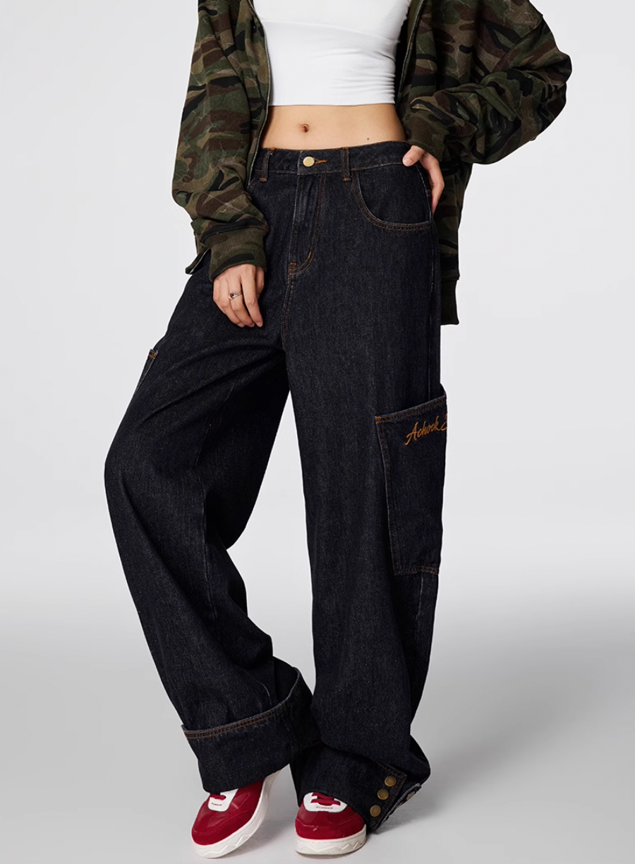 Achock Large Pockets Baggy Jeans | Face 3 Face