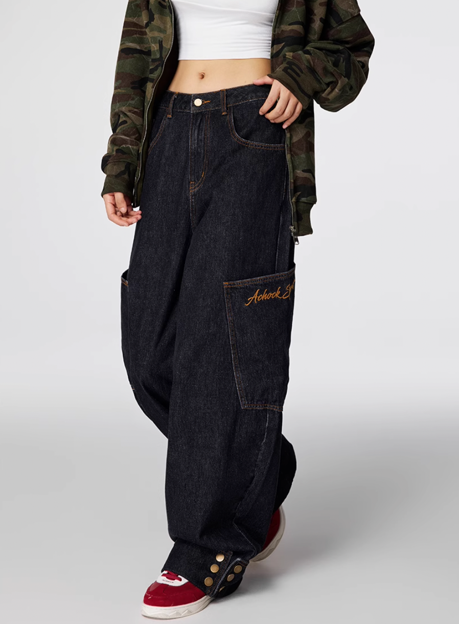 Achock Large Pockets Baggy Jeans | Face 3 Face