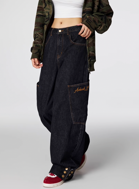 Achock Large Pockets Baggy Jeans | Face 3 Face