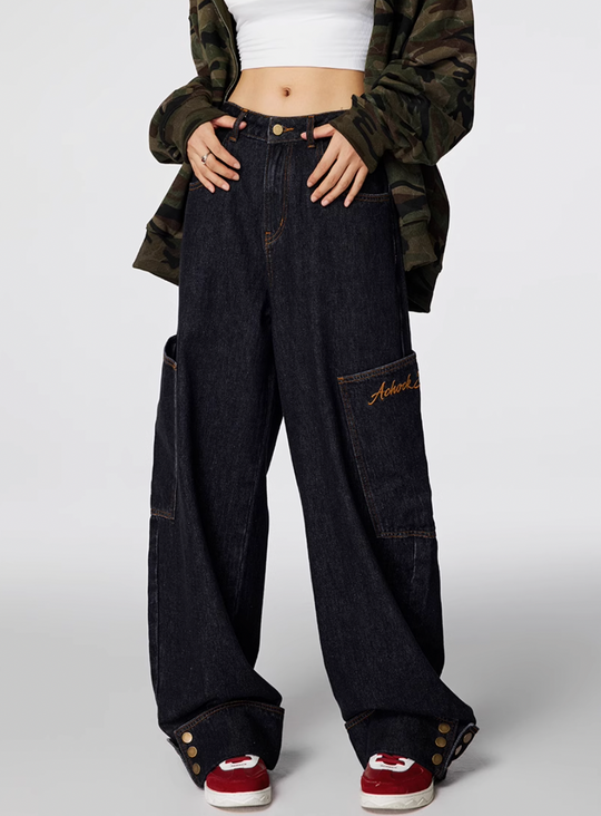 Achock Large Pockets Baggy Jeans | Face 3 Face