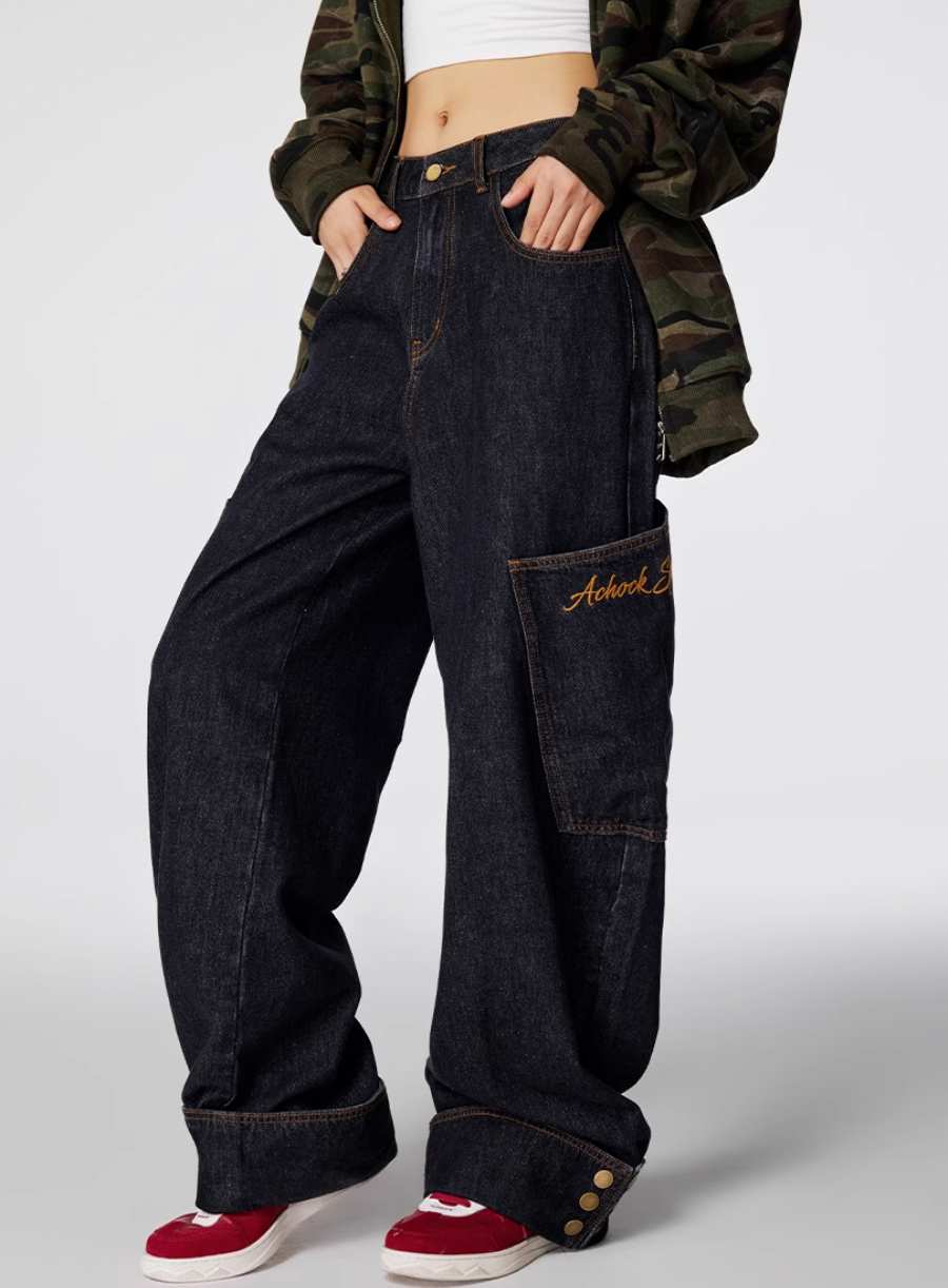 Achock Large Pockets Baggy Jeans | Face 3 Face