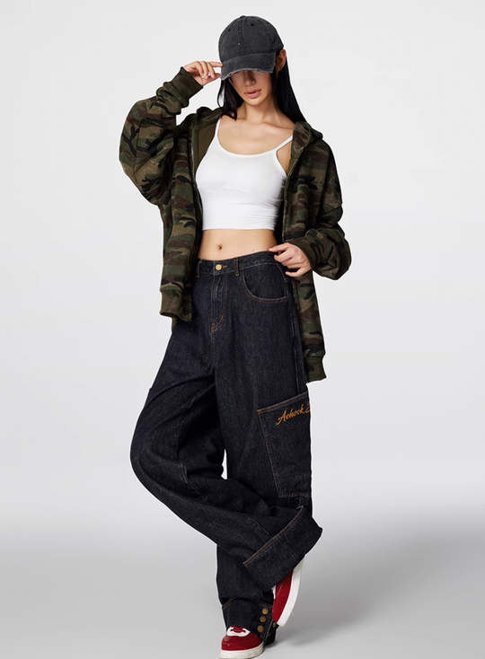 Achock Large Pockets Baggy Jeans | Face 3 Face