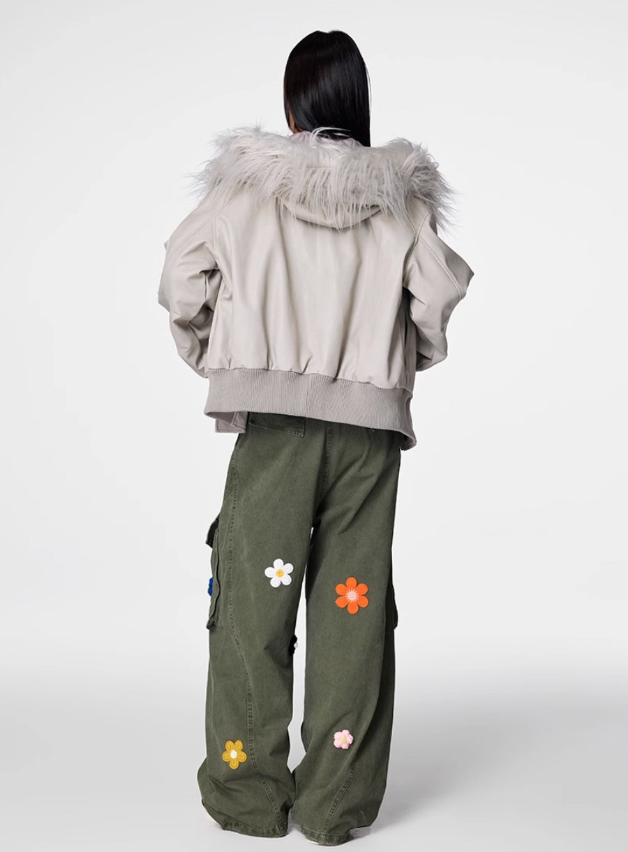 Achock Washed Multi Pocket Flower Embroidery Work Cargo Pants | Face 3 Face