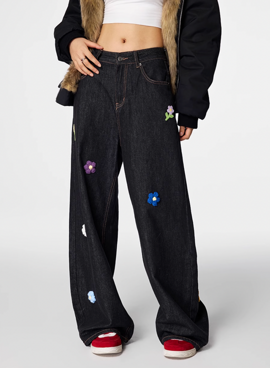 Cargo jeans | Achock Flower Embroidery Jeans | Face 3 Face