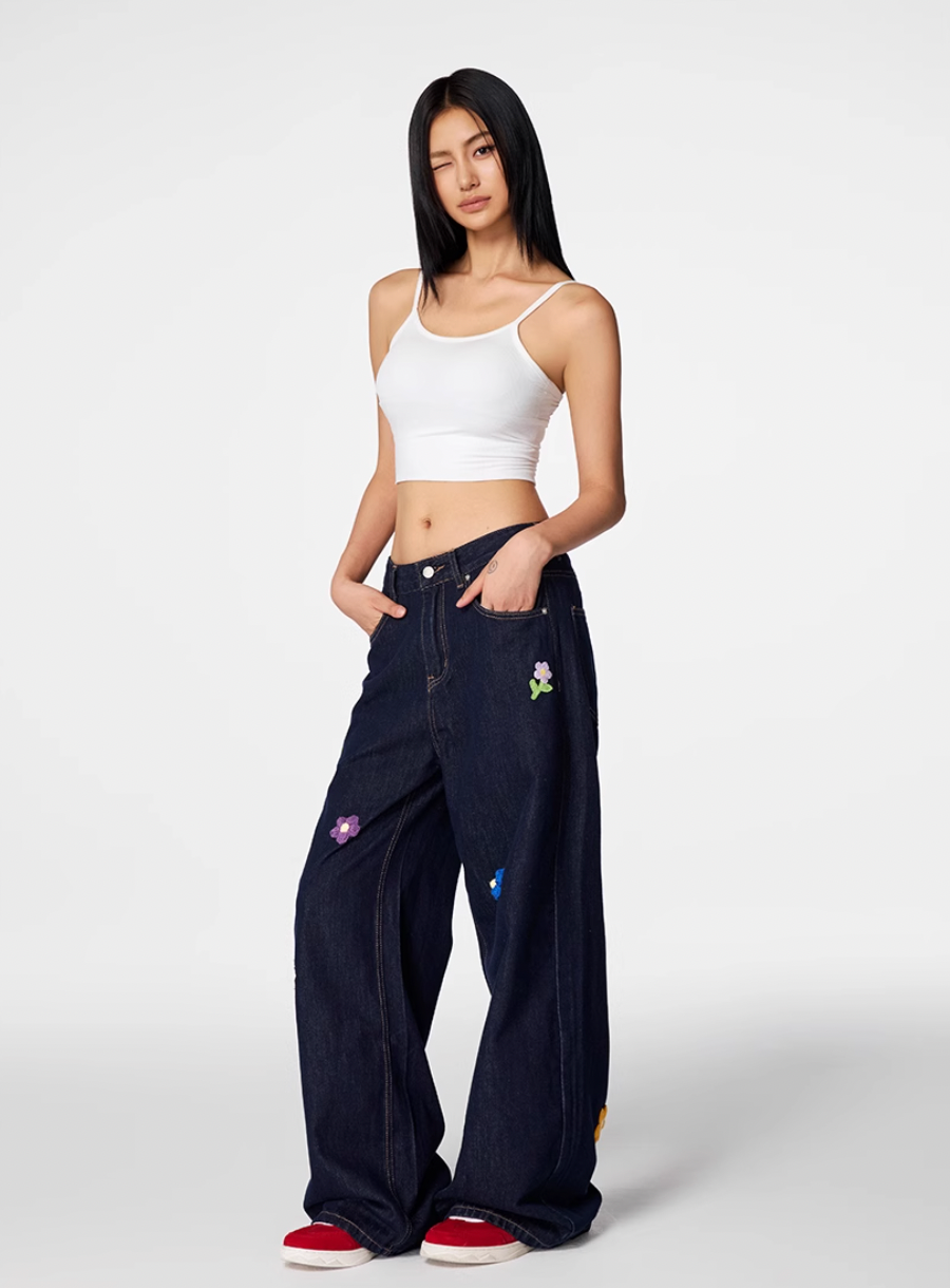 Cargo jeans | Achock Flower Embroidery Jeans | Face 3 Face