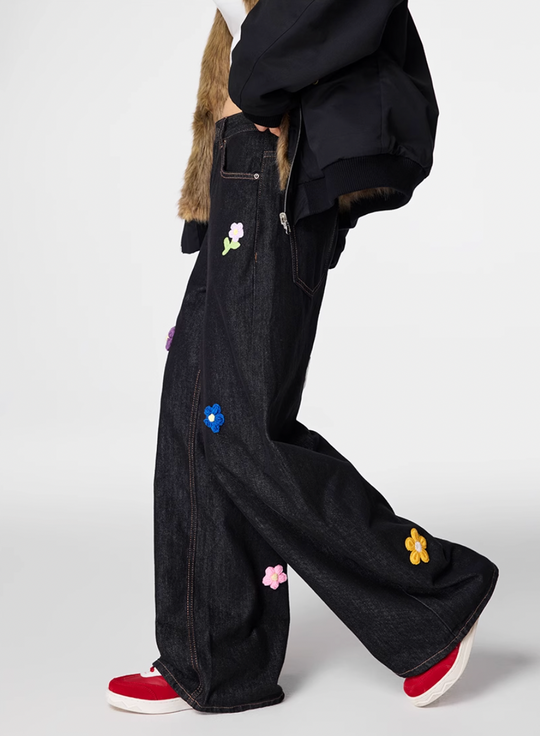 Cargo jeans | Achock Flower Embroidery Jeans | Face 3 Face