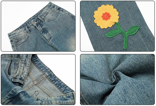Achock Petal Embroidery Washed Jeans | Face 3 Face
