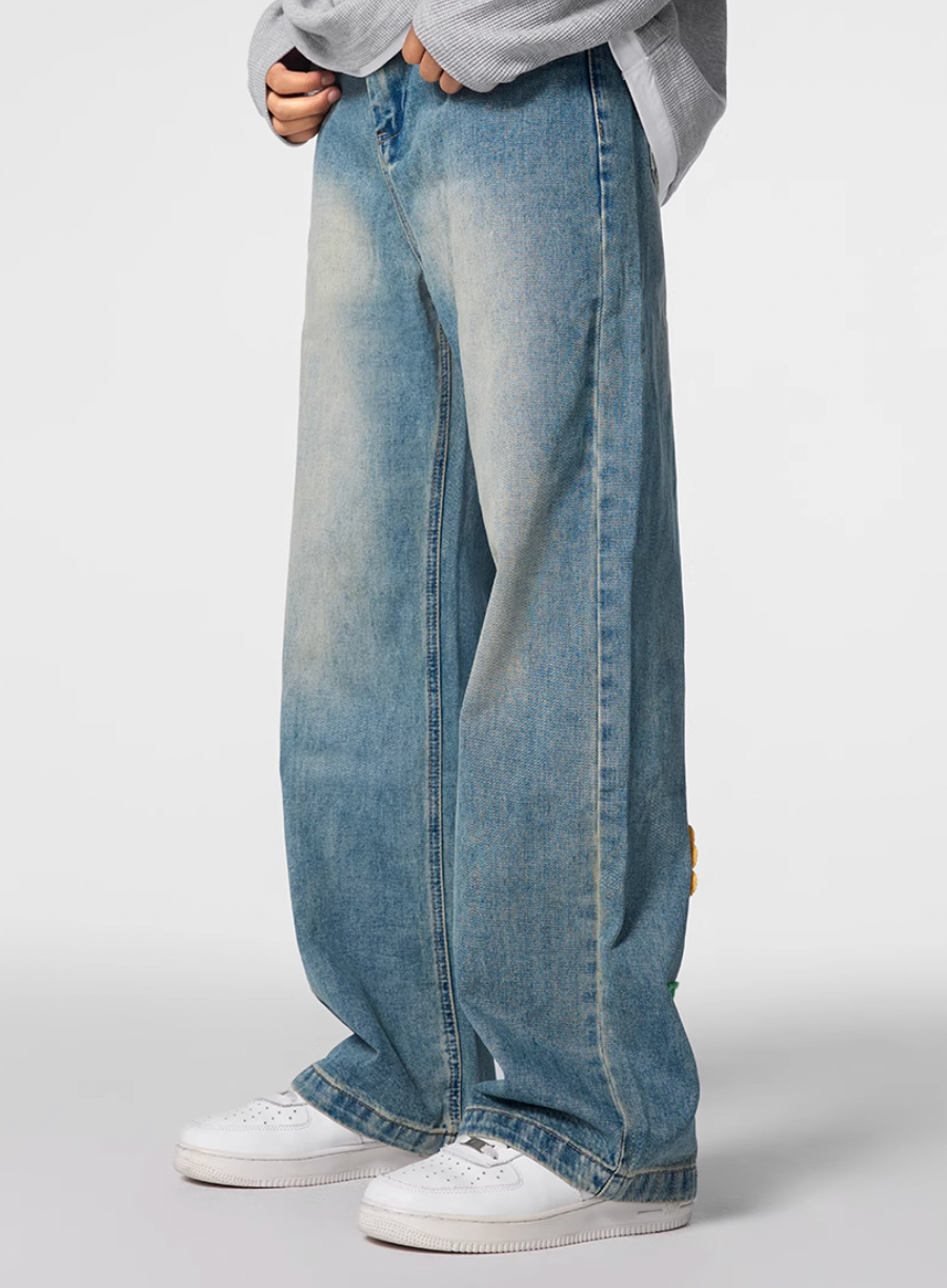 Achock Petal Embroidery Washed Jeans | Face 3 Face