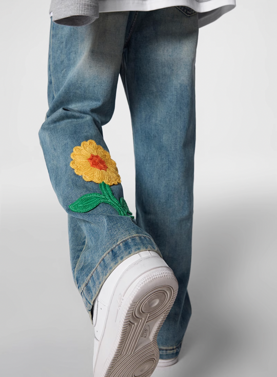 Achock Petal Embroidery Washed Jeans | Face 3 Face