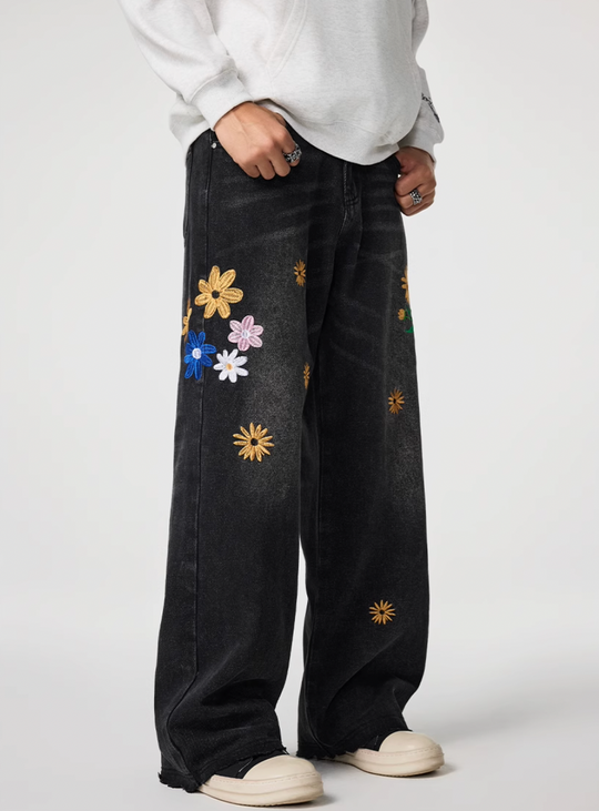 Achock Wash Floral Embroidery Jeans | Face 3 Face