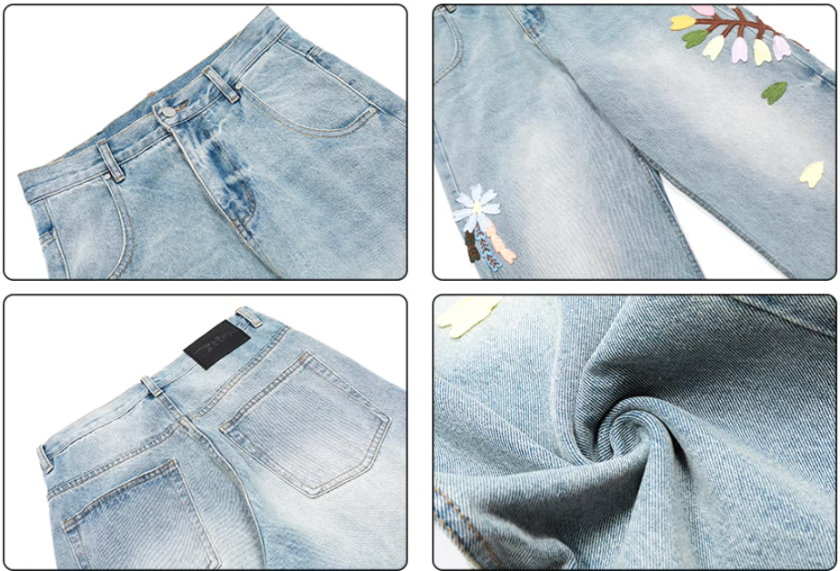 Achock Washed Flower Embroidered Jeans | Face 3 Face