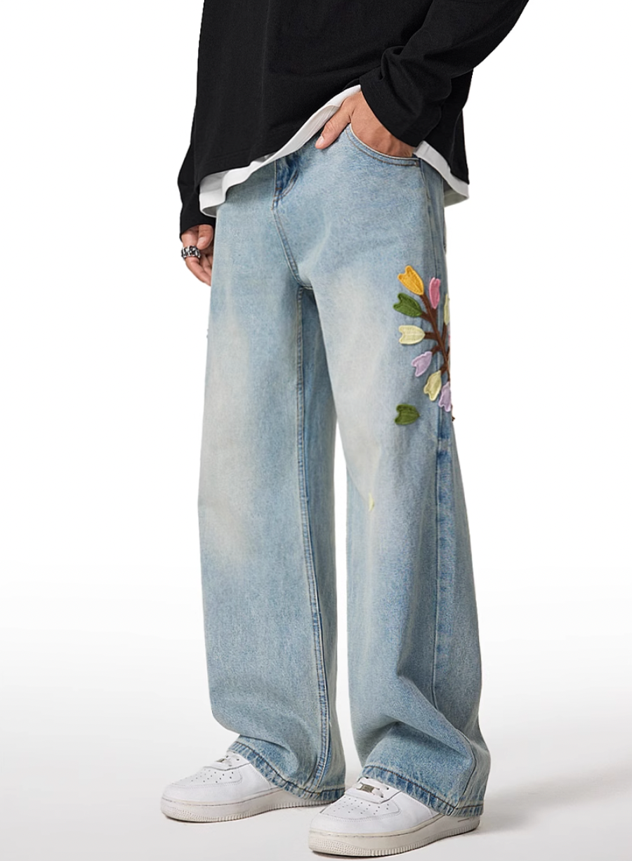 Achock Washed Flower Embroidered Jeans | Face 3 Face