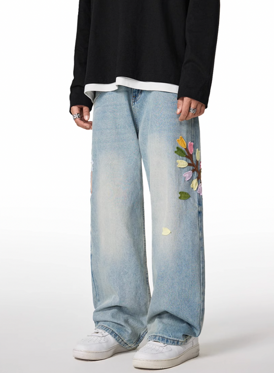 Achock Washed Flower Embroidered Jeans | Face 3 Face