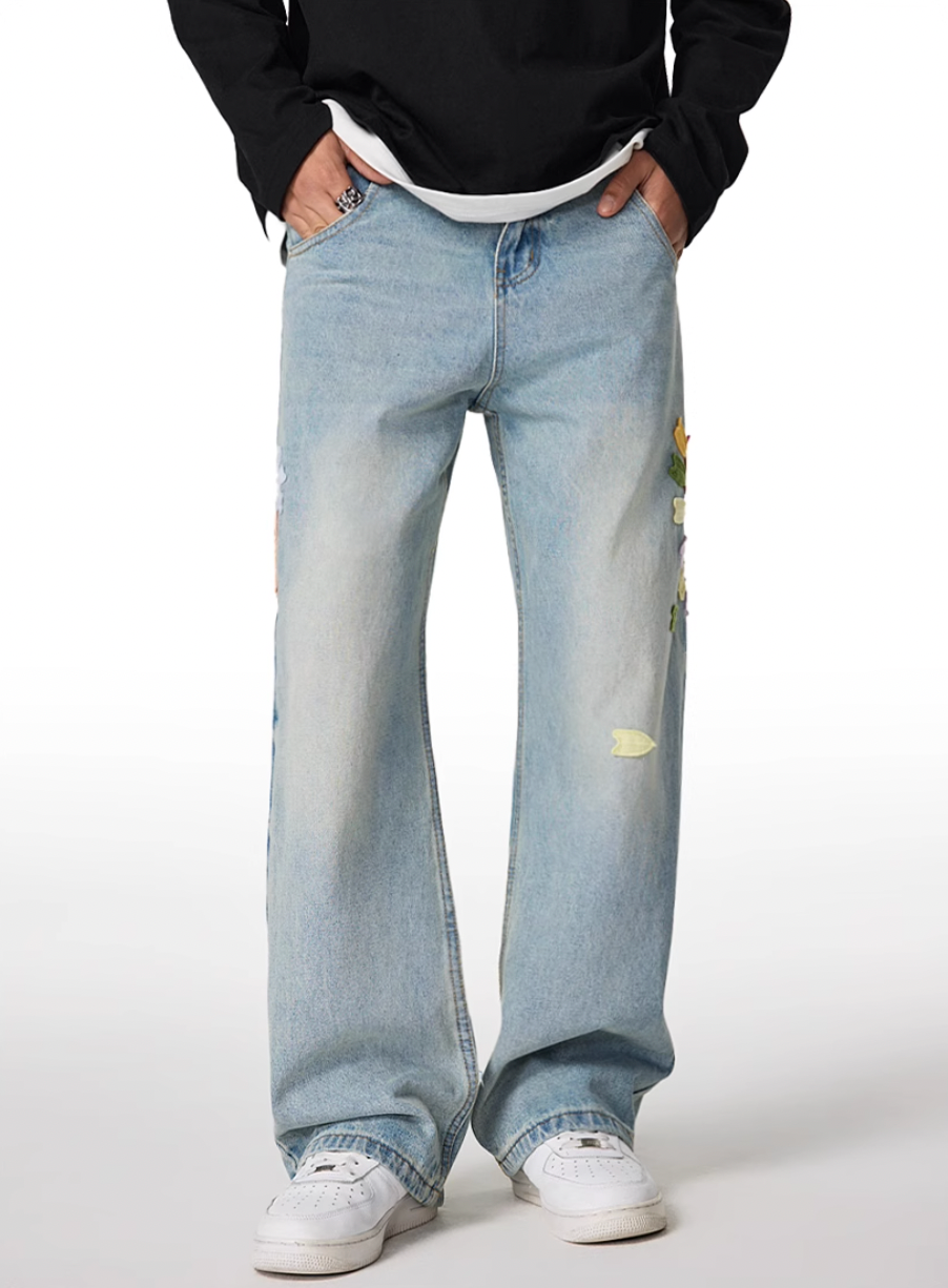 Achock Washed Flower Embroidered Jeans | Face 3 Face