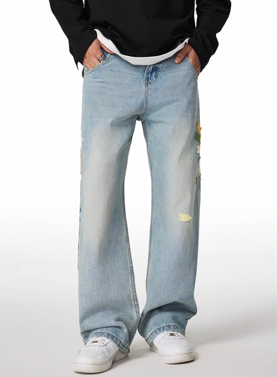 Achock Washed Flower Embroidered Jeans | Face 3 Face