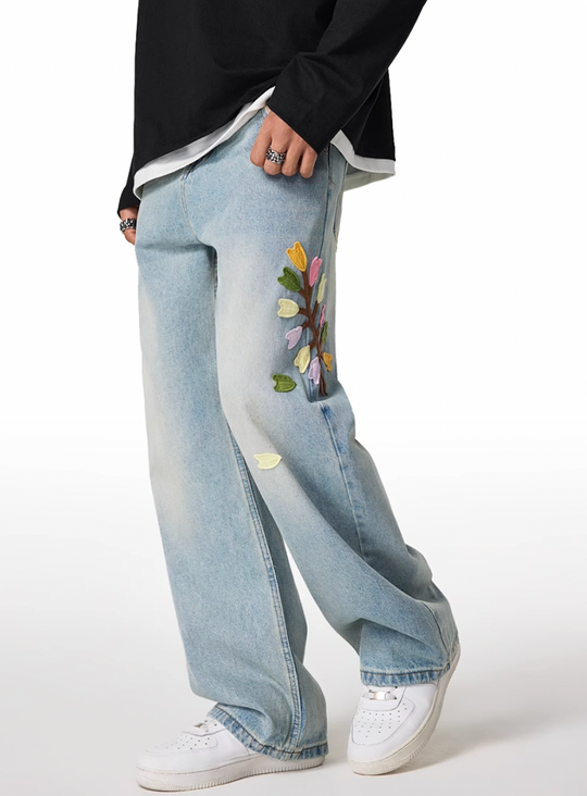 Achock Washed Flower Embroidered Jeans | Face 3 Face