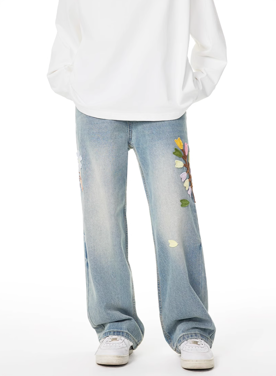 Achock Washed Flower Embroidered Jeans | Face 3 Face