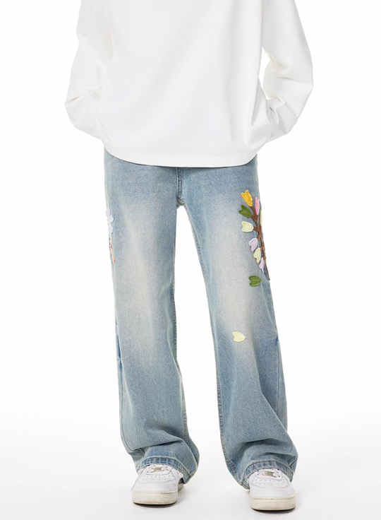 Achock Washed Flower Embroidered Jeans | Face 3 Face