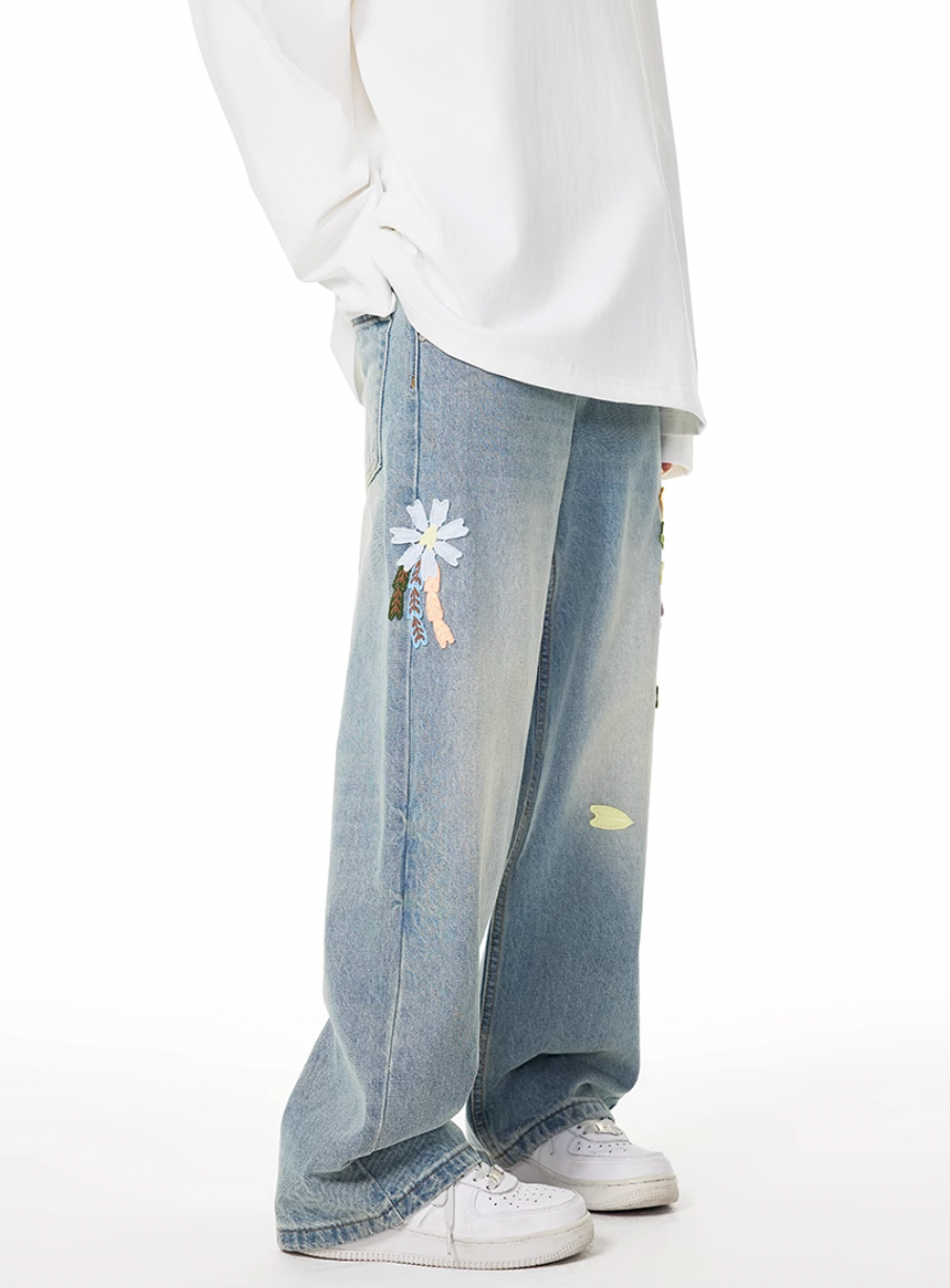 Achock Washed Flower Embroidered Jeans | Face 3 Face