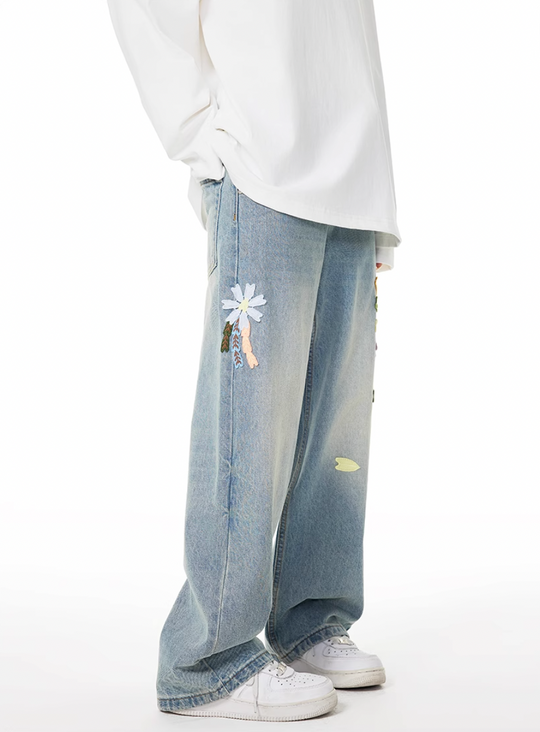 Achock Washed Flower Embroidered Jeans | Face 3 Face