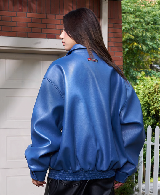 AFGK Large Logo Color Block Racing Leather Jacket | Face 3 Face