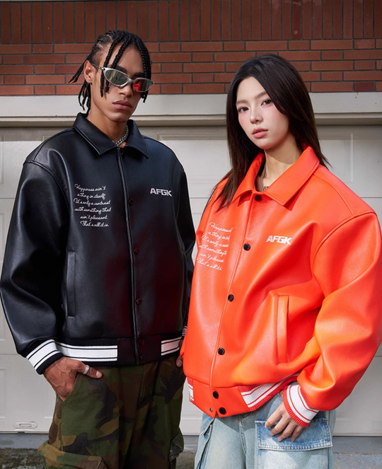 AFGK Star Angel Embroidered Racing Leather Jacket | Face 3 Face