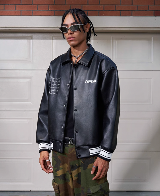 AFGK Star Angel Embroidered Racing Leather Jacket | Face 3 Face