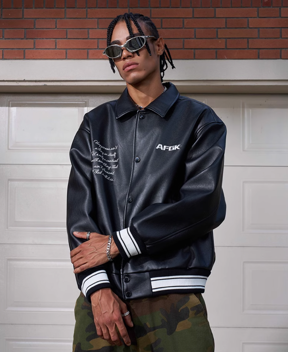 AFGK Star Angel Embroidered Racing Leather Jacket | Face 3 Face