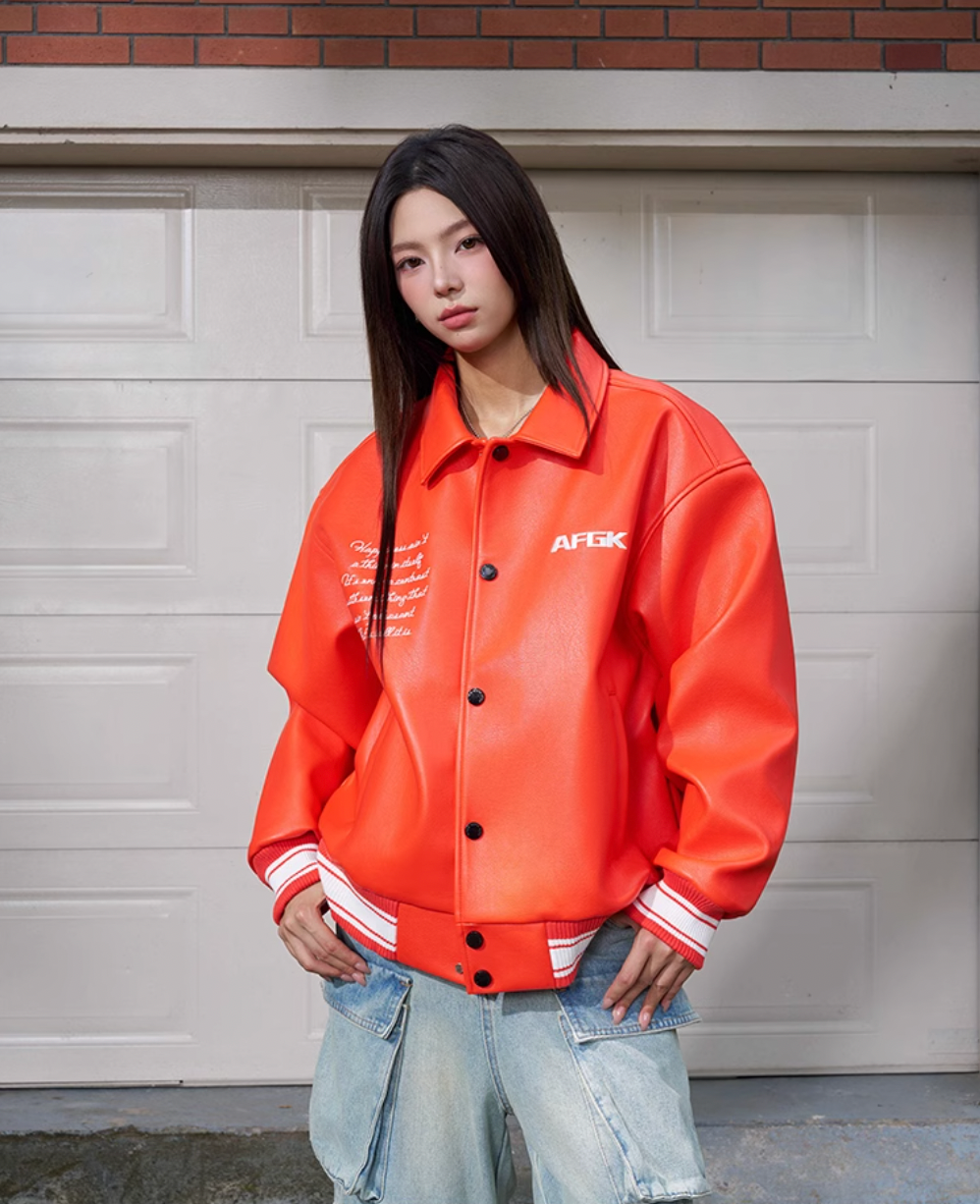 AFGK Star Angel Embroidered Racing Leather Jacket | Face 3 Face