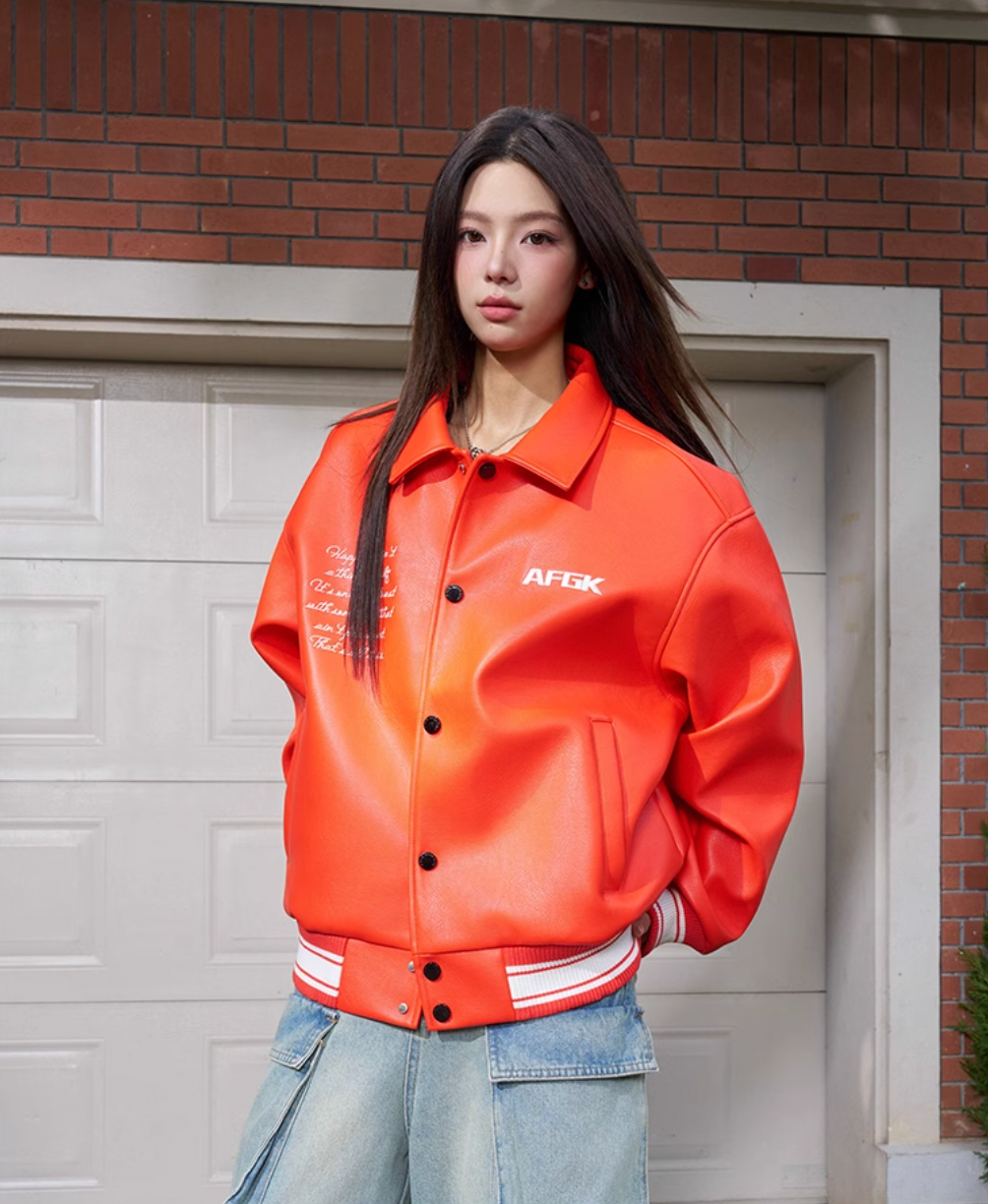 AFGK Star Angel Embroidered Racing Leather Jacket | Face 3 Face