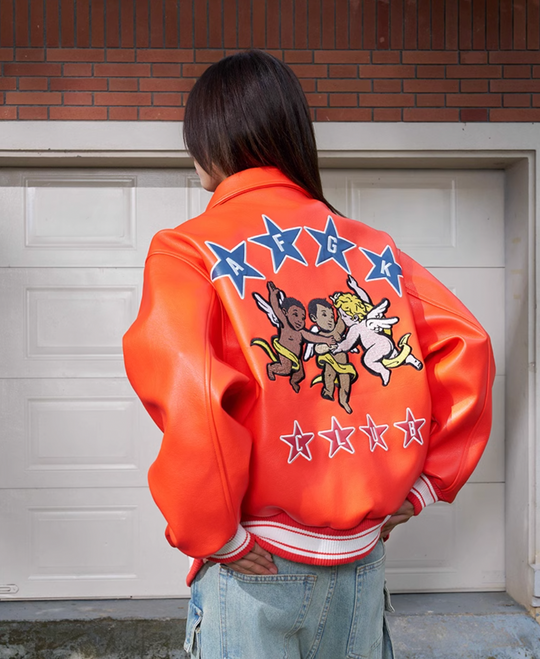 AFGK Star Angel Embroidered Racing Leather Jacket | Face 3 Face