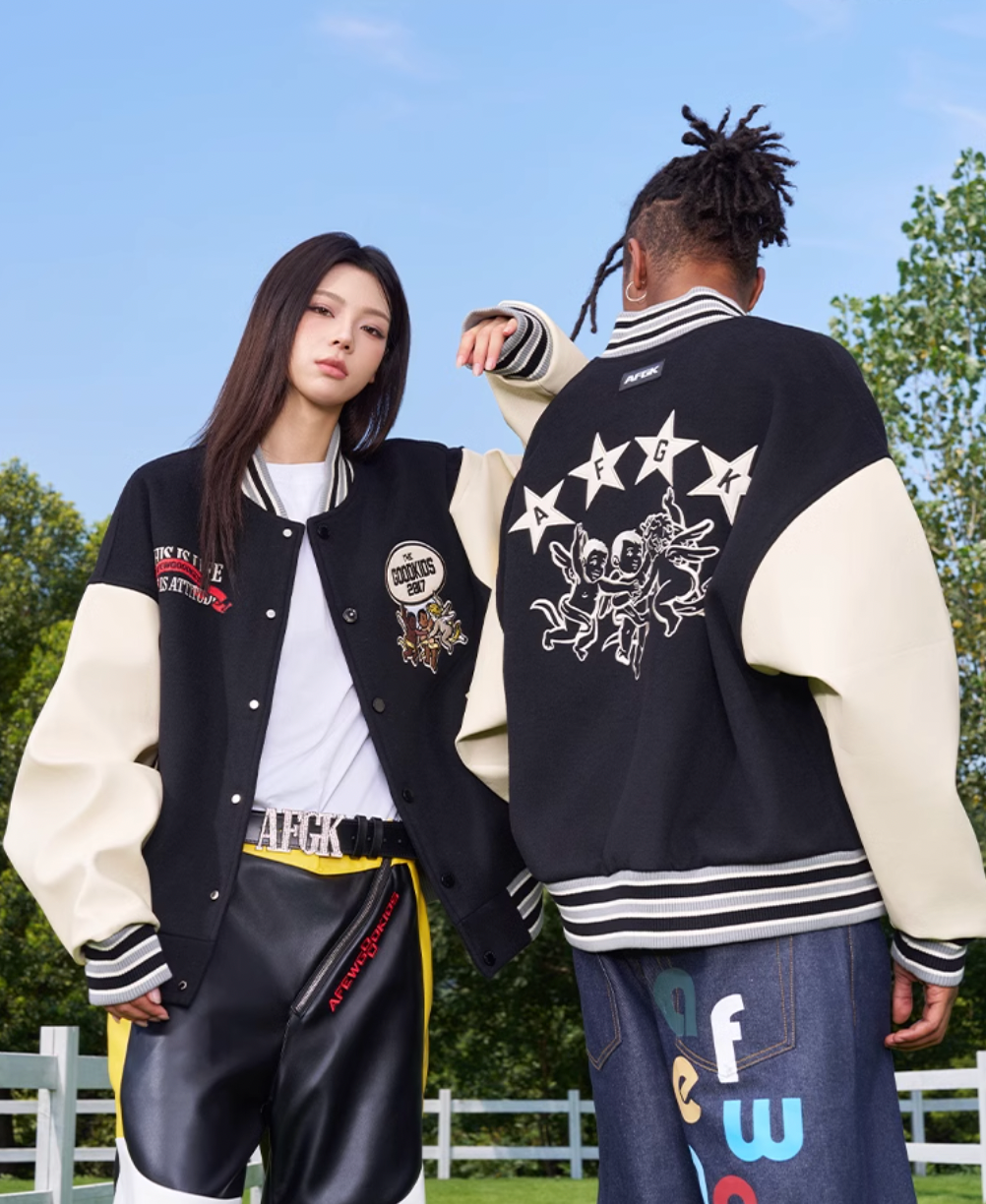 AFGK Star Angel Embroidered Varsity Jacket | Face 3 Face