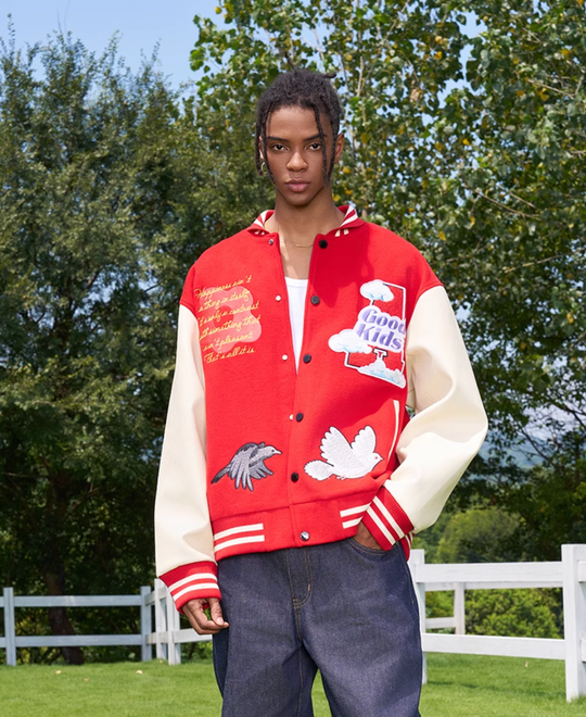 AFGK Flying Bird Embroidered Varsity Jacket | Face 3 Face