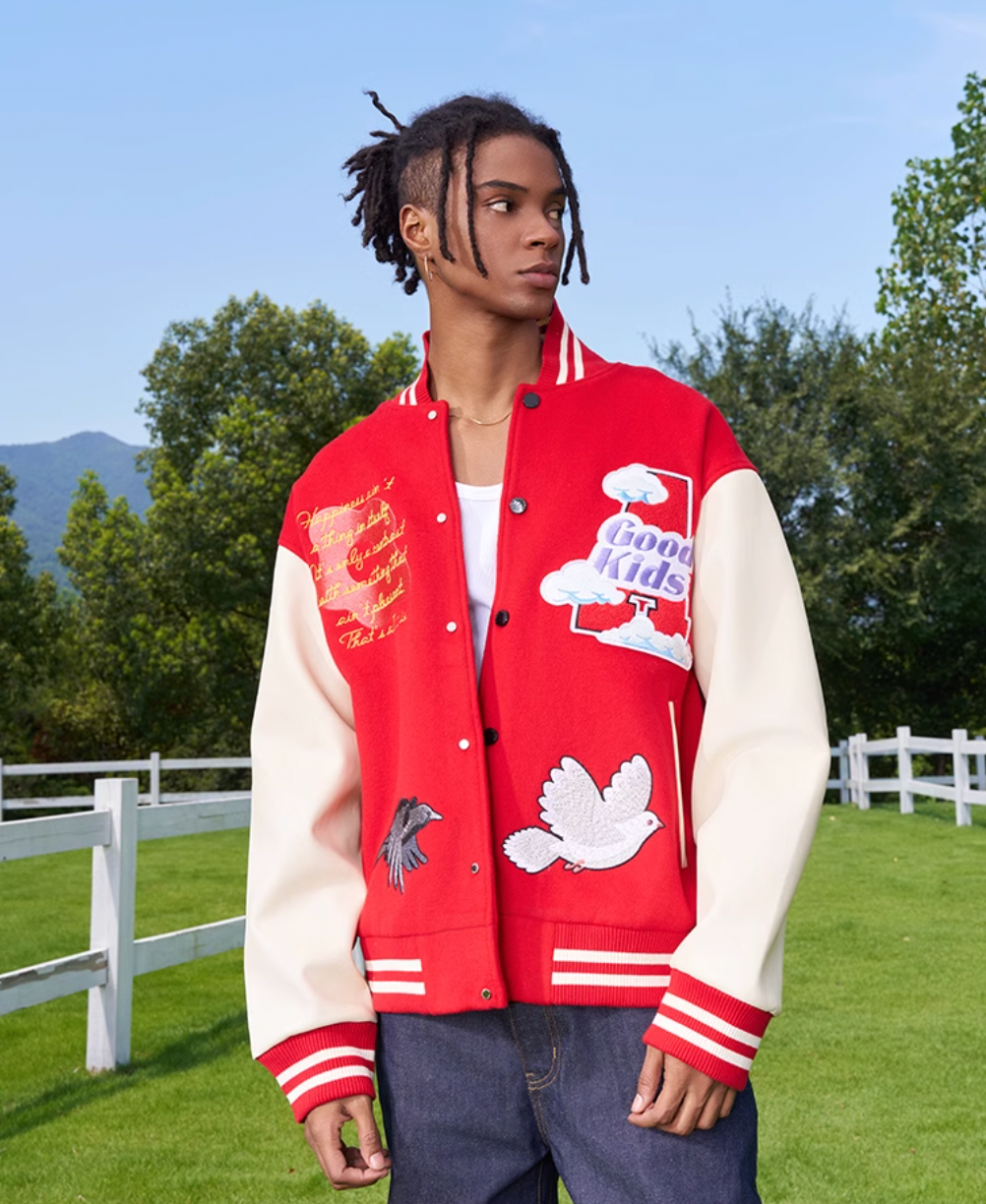 AFGK Flying Bird Embroidered Varsity Jacket | Face 3 Face