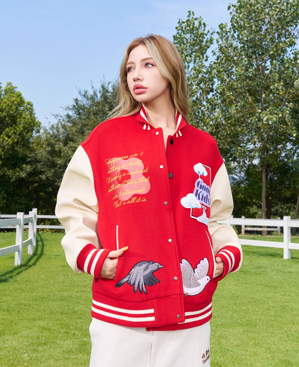 AFGK Flying Bird Embroidered Varsity Jacket | Face 3 Face