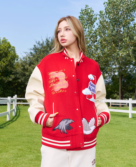 AFGK Flying Bird Embroidered Varsity Jacket | Face 3 Face