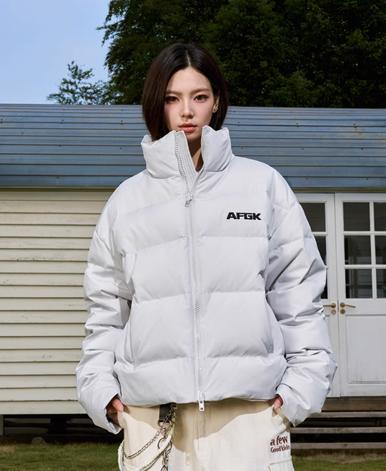 AFGK Contrasting Color Logo Embroidered Down Jacket | Face 3 Face