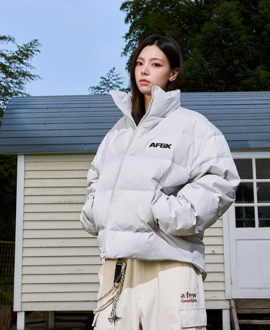 AFGK Contrasting Color Logo Embroidered Down Jacket | Face 3 Face