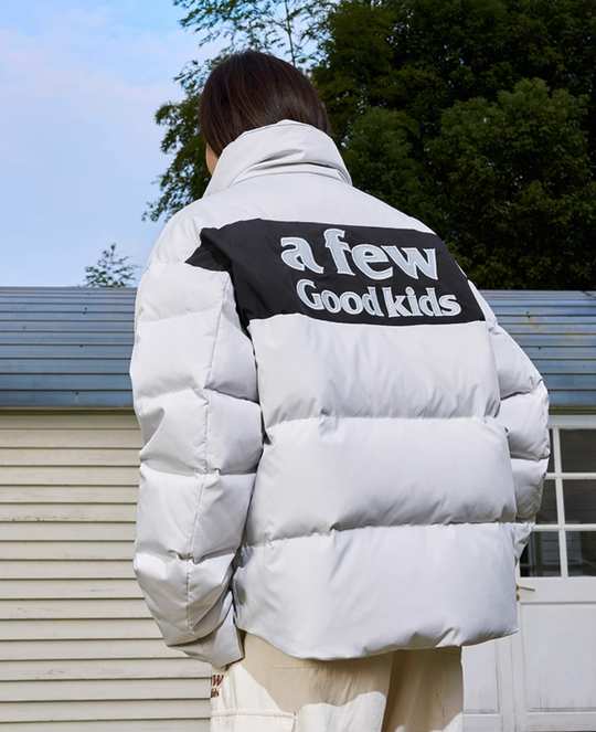 AFGK Contrasting Color Logo Embroidered Down Jacket | Face 3 Face