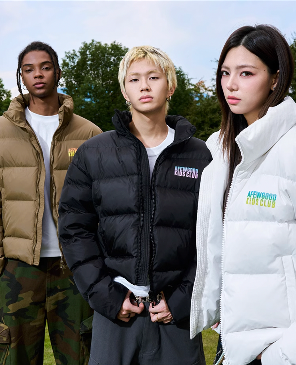 AFGK Gradient Logo Print and Embroidery Down Jacket | Face 3 Face