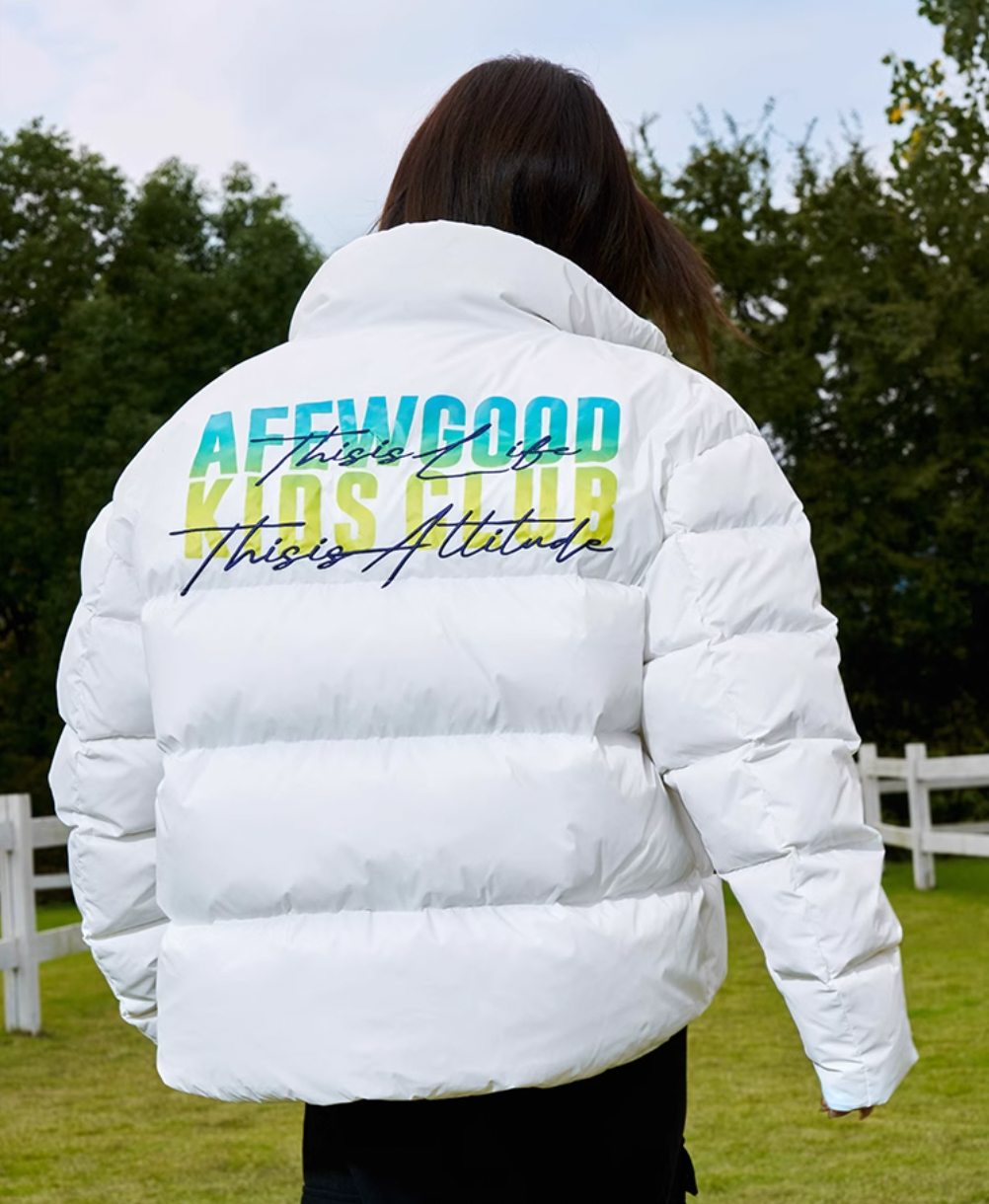 AFGK Gradient Logo Print and Embroidery Down Jacket | Face 3 Face