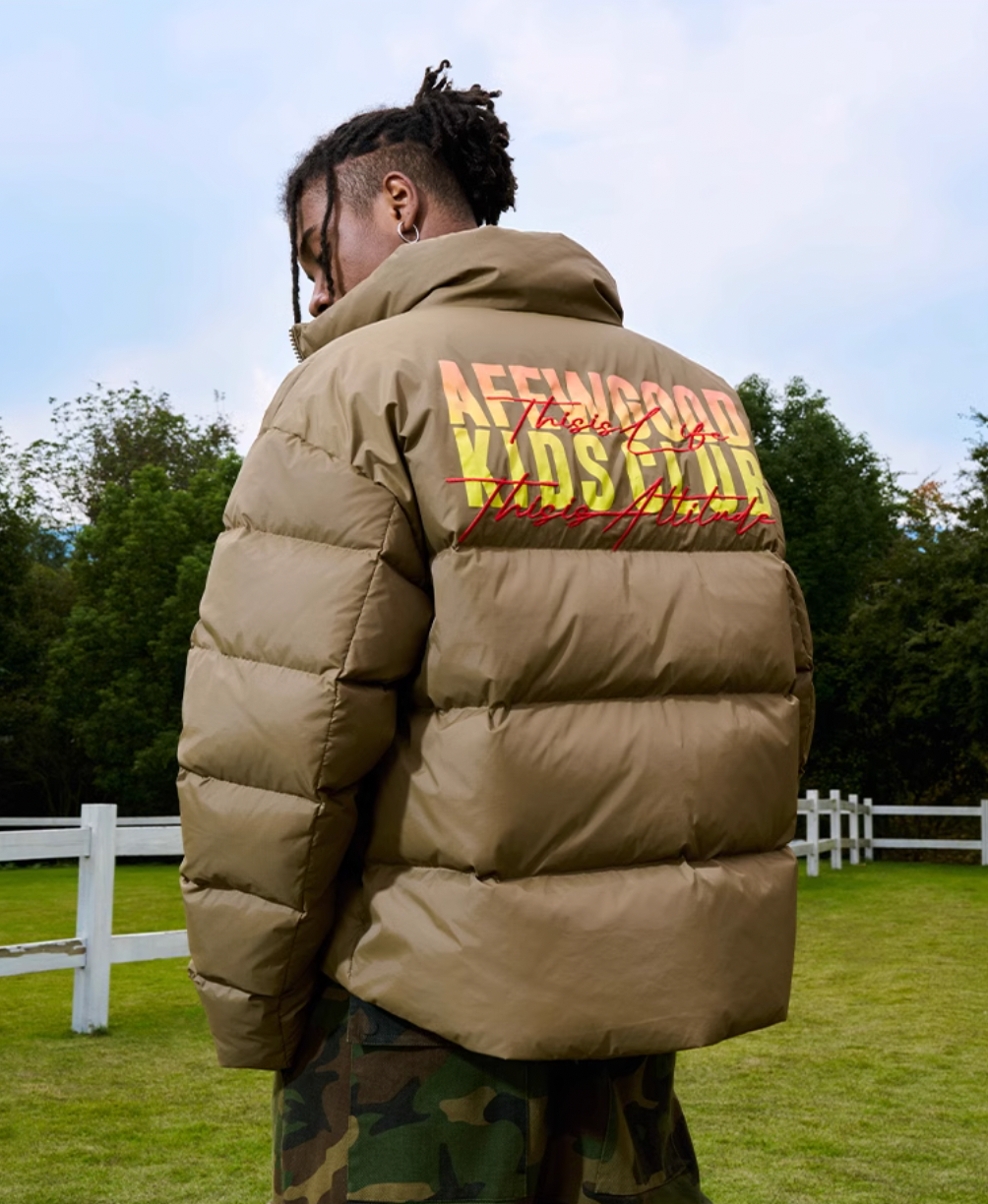 AFGK Gradient Logo Print and Embroidery Down Jacket | Face 3 Face