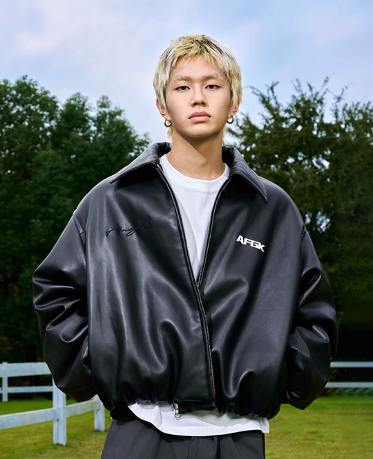 AFGK Embroidered Leather Short Bomber Jacket | Face 3 Face